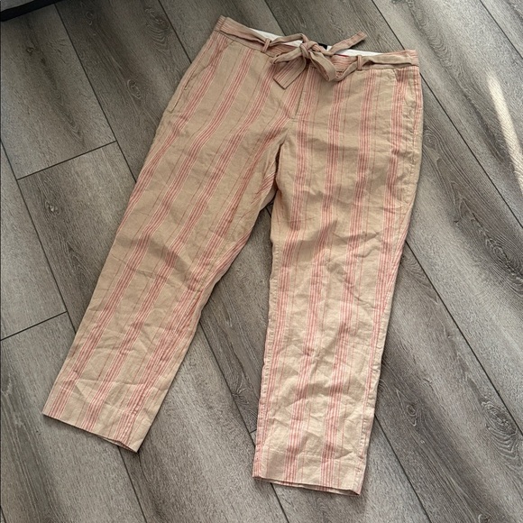 Banana Republic Factory AVERY TIE-WAIST STRIPE LINEN BLEND ANKLE PANT size 14 - Picture 2 of 4